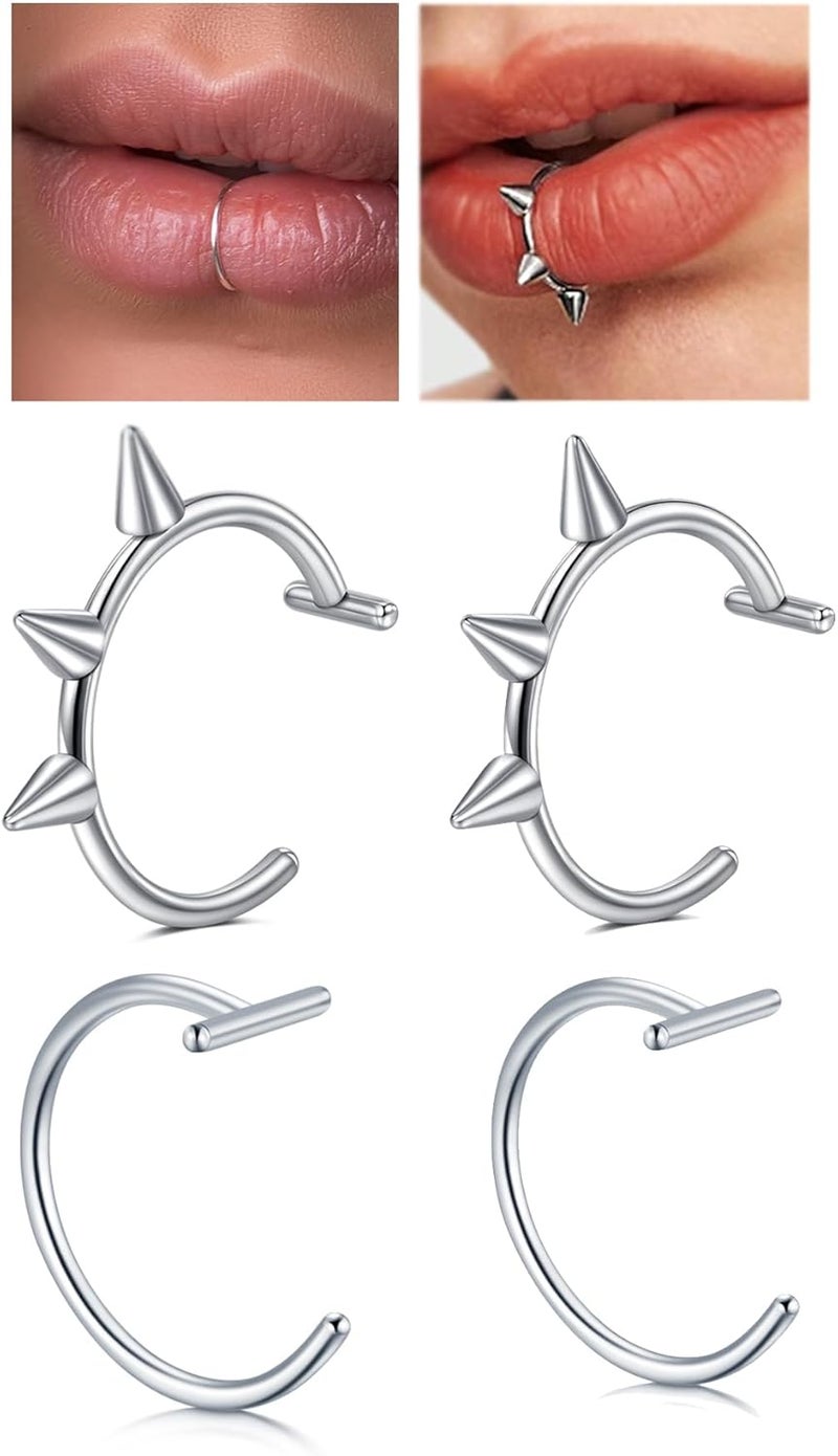 QWALIT Fake Nose Ring Fake Lip Piercing Fake Lip Ring Fake Nose Ring Hoop Fake Snake Bites Fake Lip Piercings Faux Lip Rings Fake Nose Piercing Clip on Nose Ring Spring - Image 2